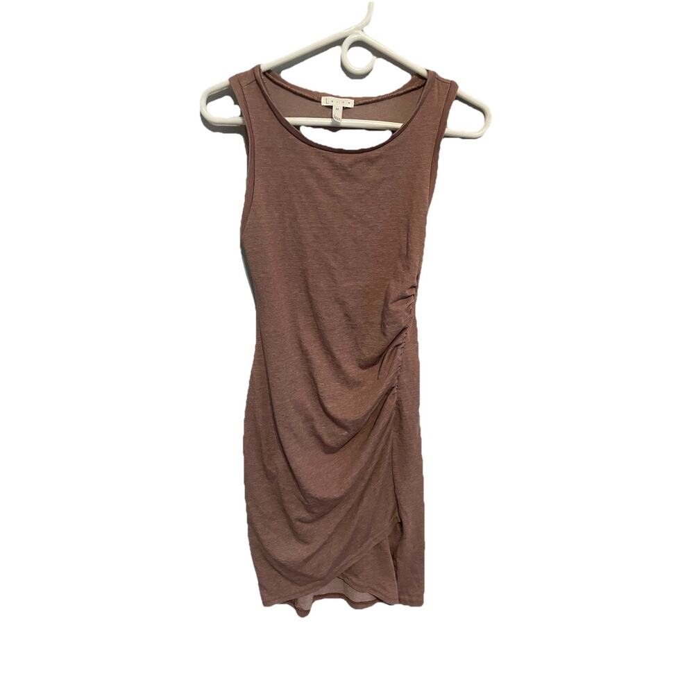Leith Rust Sleeveless‎ Ruched Tank Dress Round Neck Knee Length XS